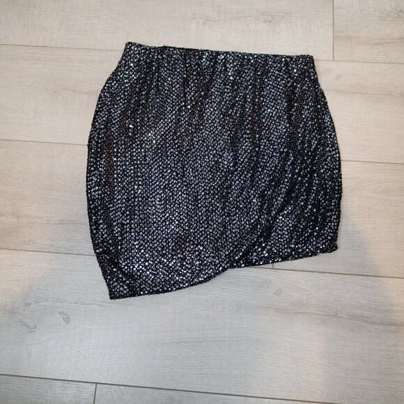 Theory Hailey Skirt Black Metallic Sequin Asymmetrical Hem - Picture 3 of 12